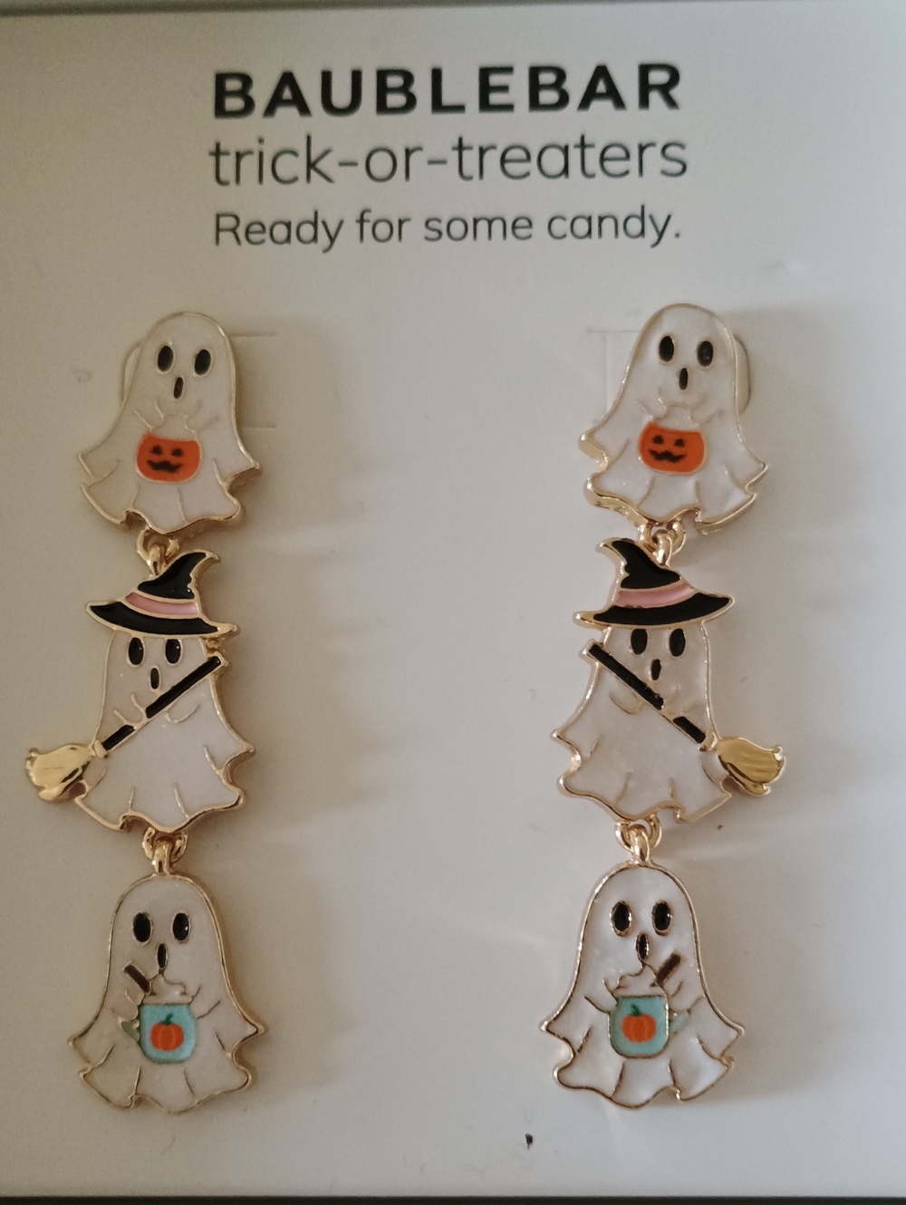 NWT BaubleBar Trick-or-Treaters 3 Ghost Dangle Earrings Halloween NIB